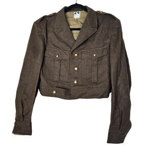 Vintage 40s 50s French Wool Military Ike Jacket Cropped Green Gold Button Small